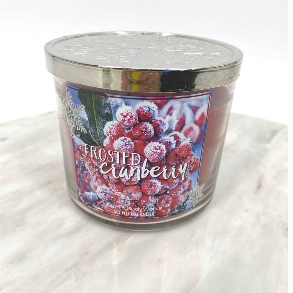 USED Bath &‎ Body Works Frosted Cranberry 3-Wick Scented Candle Holiday Decor